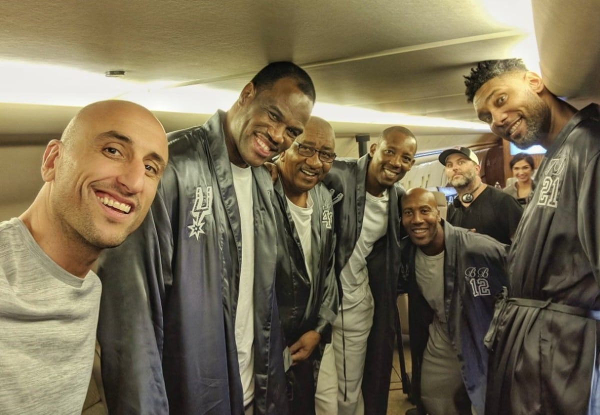 Selfie histórico de Ginóbili con Duncan, Robinson y Gervin