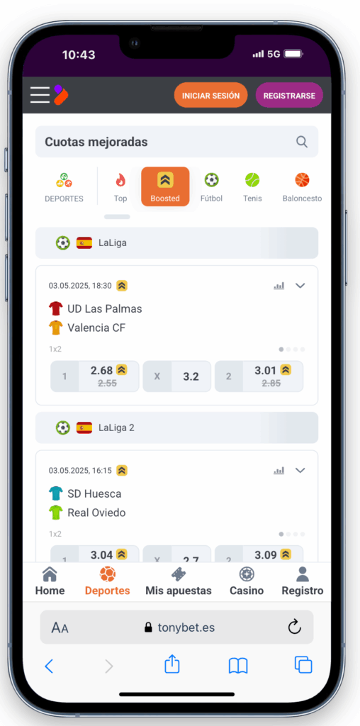 herramienta de cuotas mejoras en Tonybet España