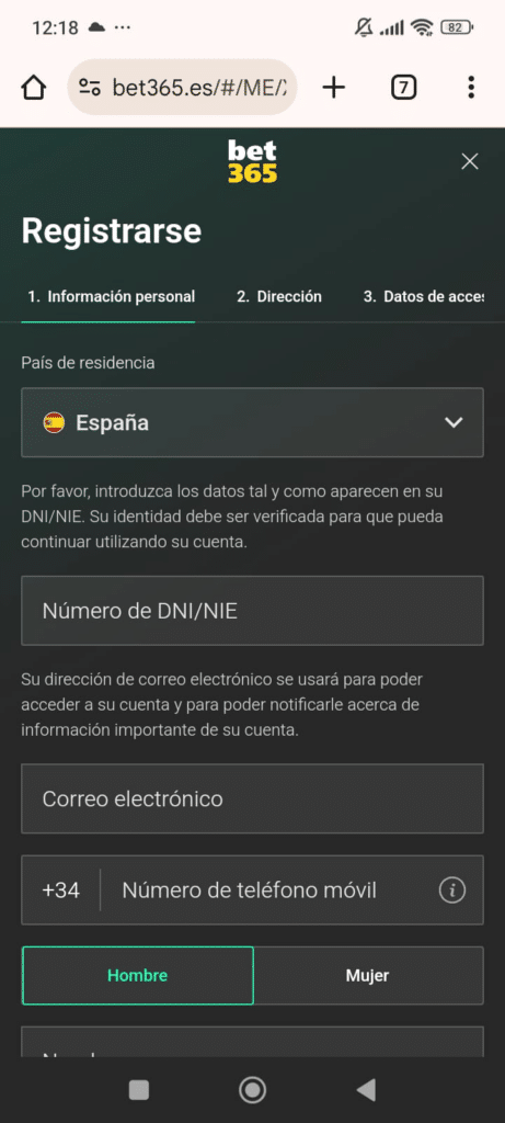 como registrarse en bet365 España