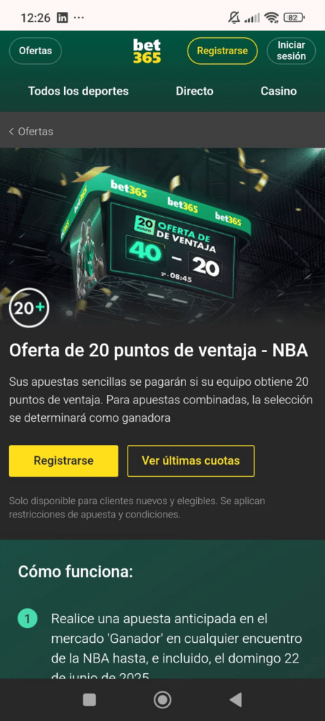 puntos de ventaja en baloncesto en bet365 españa