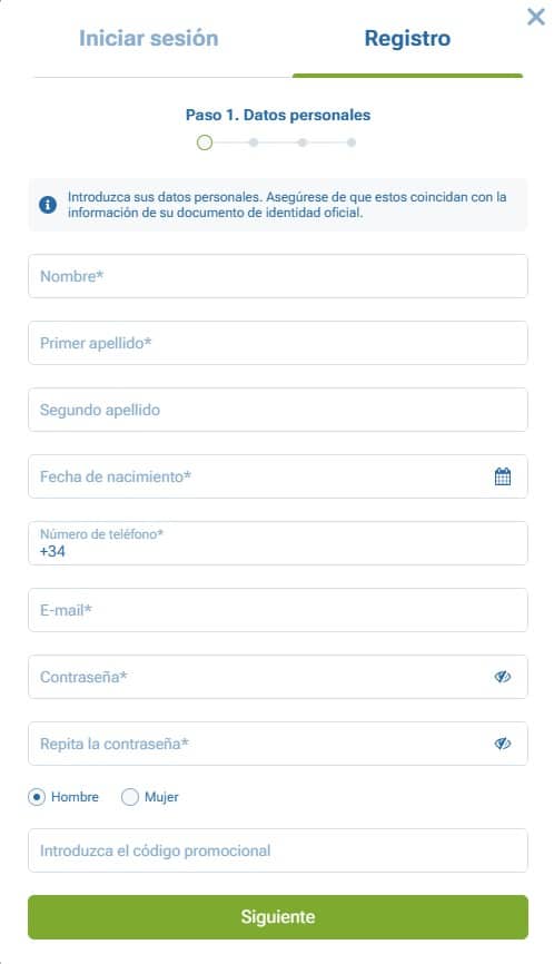 como registrarse en 1xbet españa