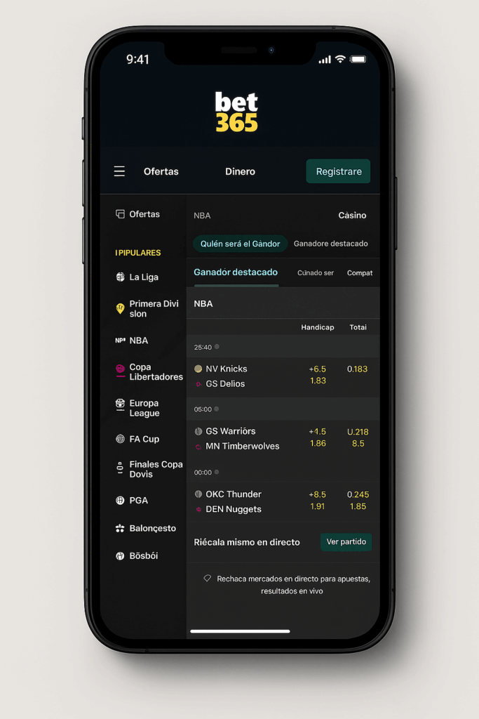 captura de pantalla de mercados de bet365 nba