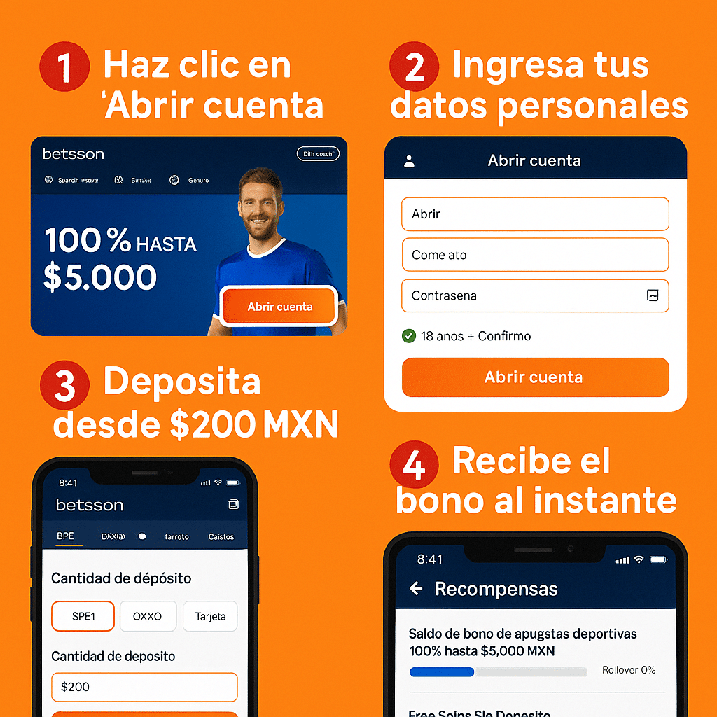 Código promocional Betsson México: hasta $5,000 MXN sin código 3 como registrarse sin código promocional Betsson en México