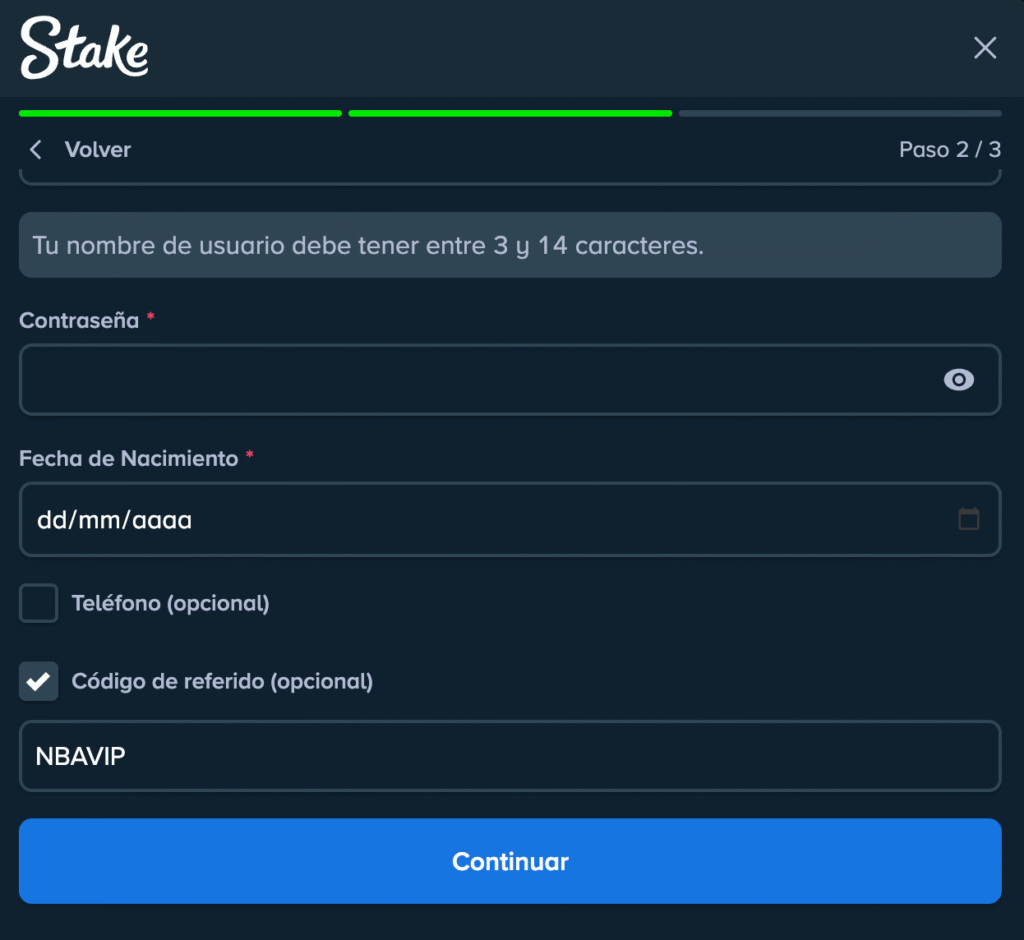 cómo registrarse en Stake México con el código promocional NBAVIP
