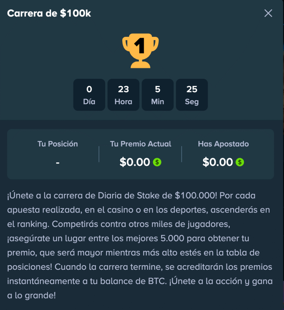 bono stake - carrera diaria de 100k