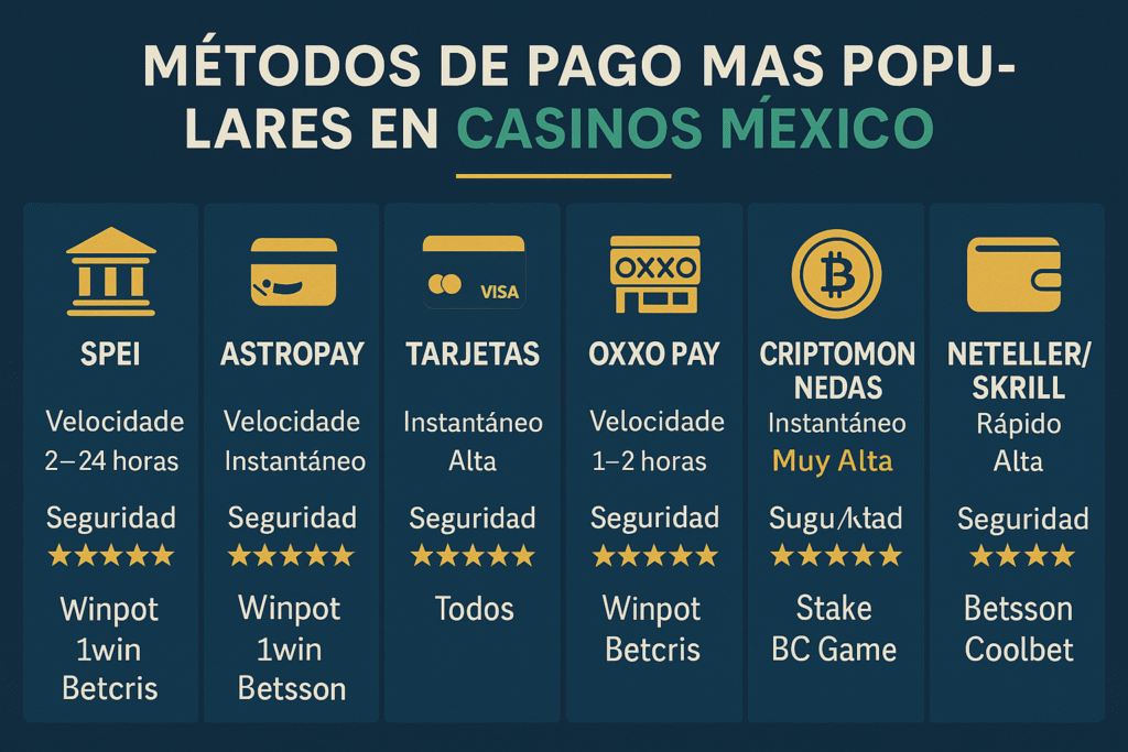 métodos de pagos en casinos online en México