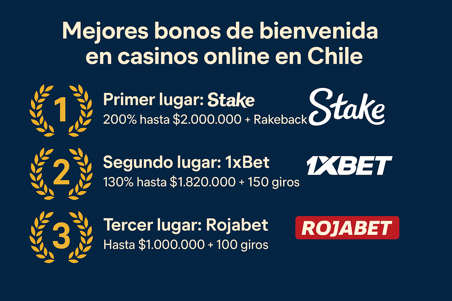 mejores casinos online en chile con bonos de bienvenida: Stake, 1xbet y Rojabet