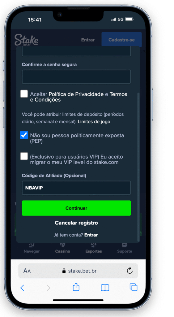 stake app cadastro