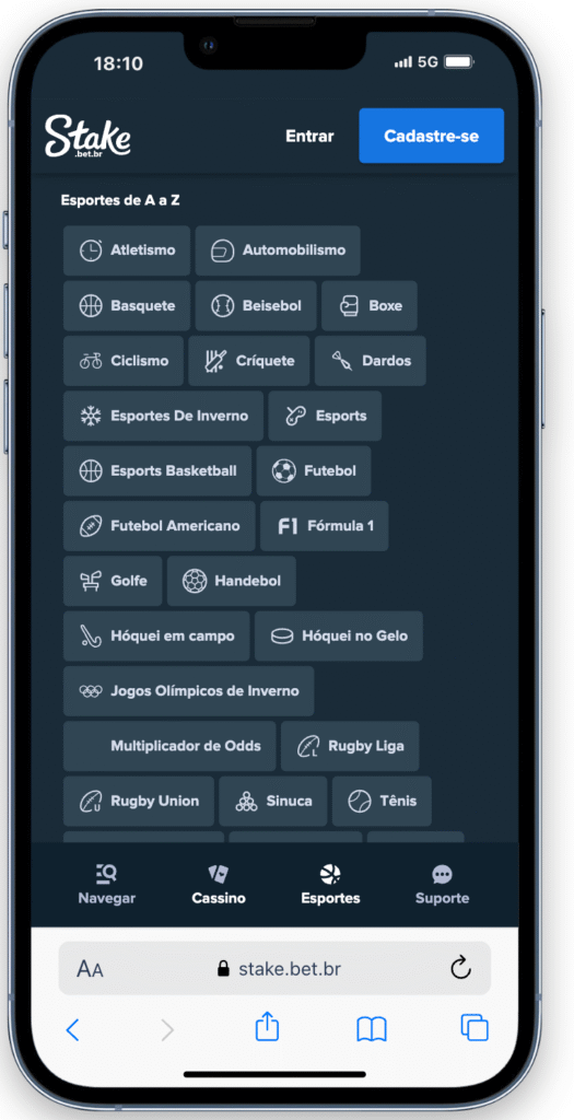 variedade de modalidades na Stake Brasil