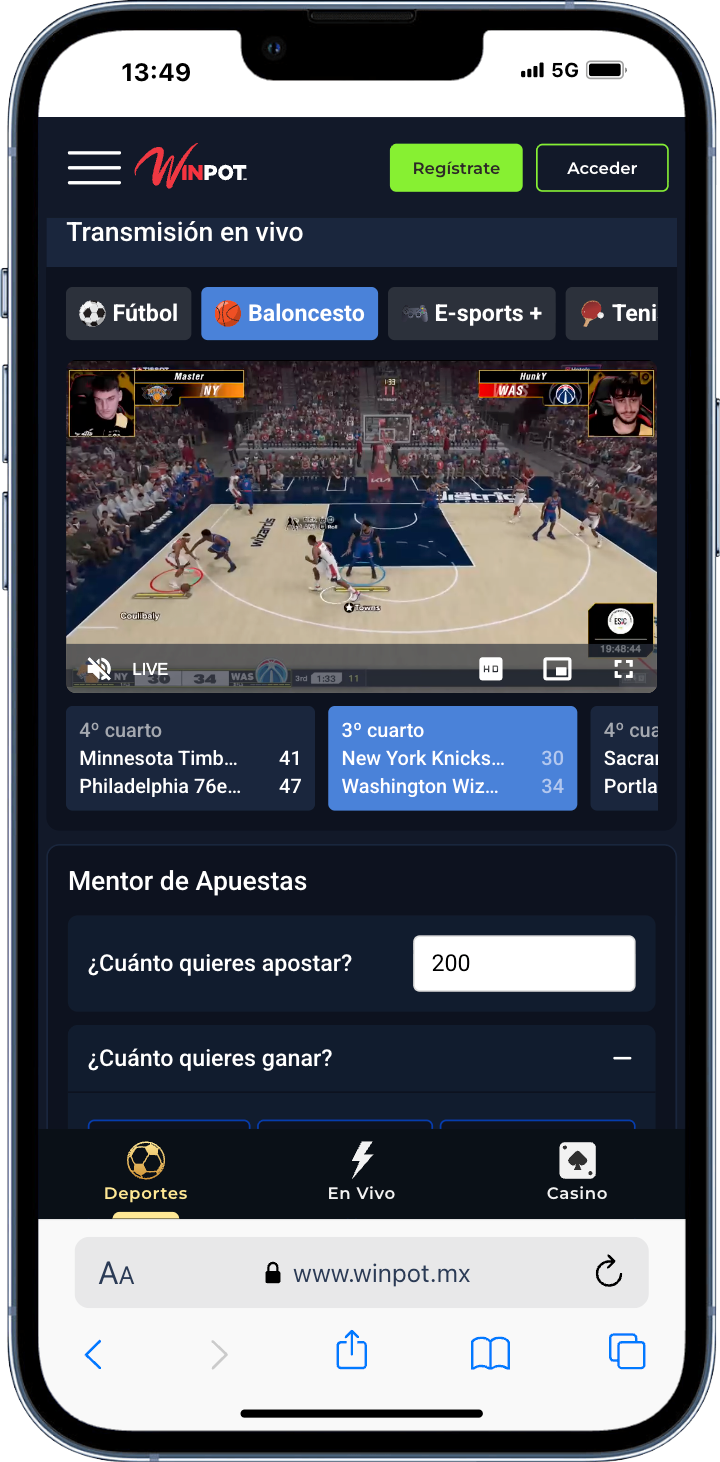 apuestas en vivo en la app Winpot