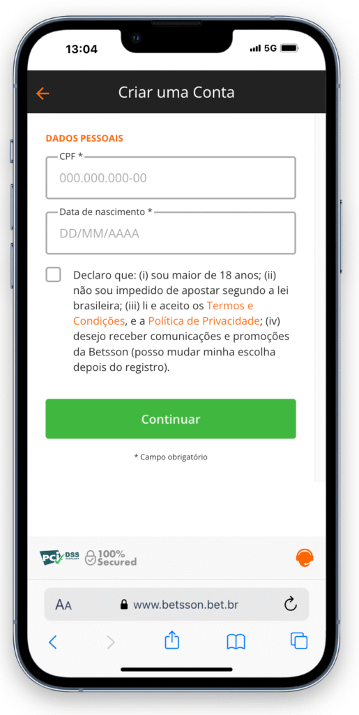 cadastro no app betsson