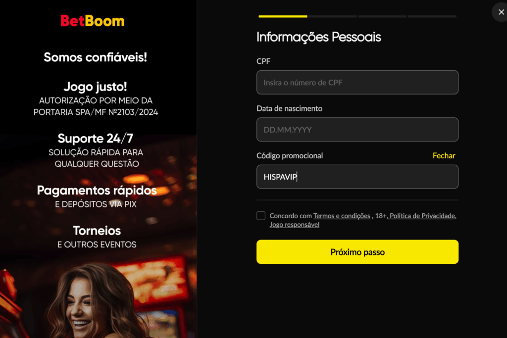cadastro betboom com código promocional