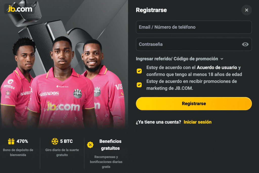 registrarse en JB Casino México