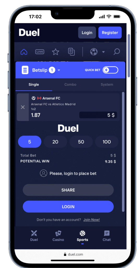 cómo apostar en duel.com