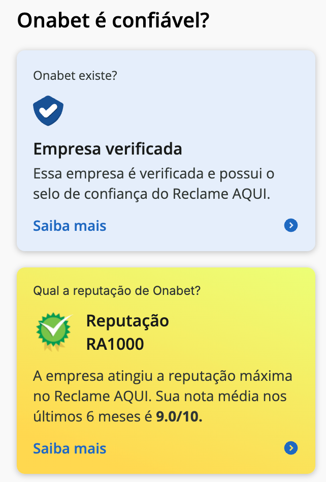 Onabet no Reclame Aqui: nota 9.0 de um total de 10.
