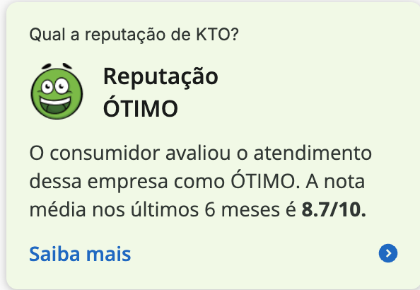 KTO tem reputação ótimo no Reclame Aqui
